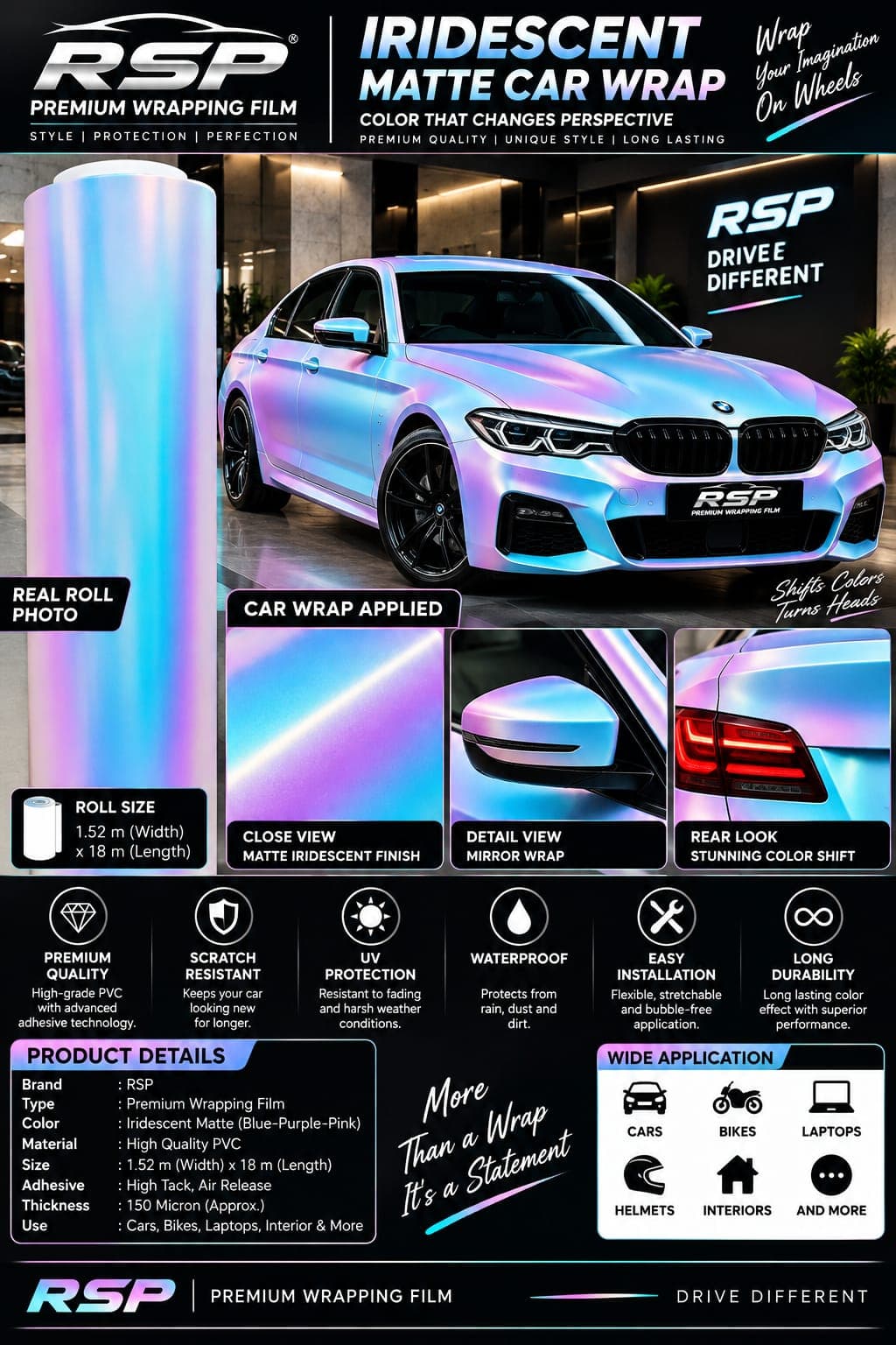 Iridescent wrap — custom sticker inspiration